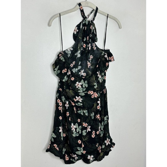 aeropostale womens Floral Black Tropical Halter Ruffle Romper Size XL NWT - Picture 6 of 7